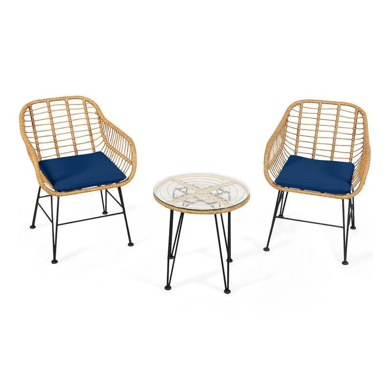 3 Pieces Rattan Furniture Set with Cushioned Chair Table by DirectDeals