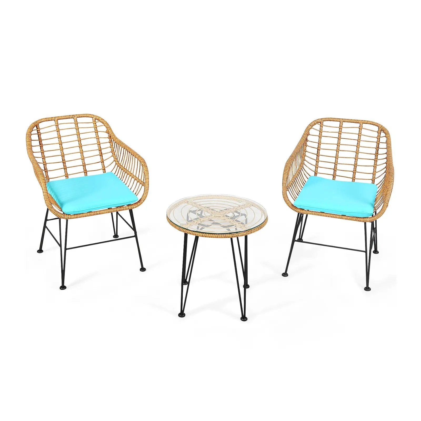 3 Pieces Rattan Furniture Set with Cushioned Chair Table by DirectDeals