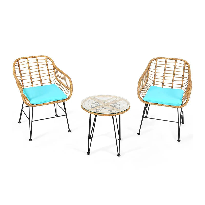 3 Pieces Rattan Furniture Set with Cushioned Chair Table by DirectDeals