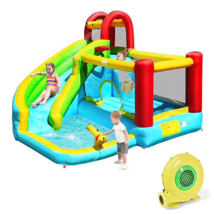 6-in-1 Inflatable Bounce House with Climbing Wall and Basketball Hoop with Blower by DirectDeals