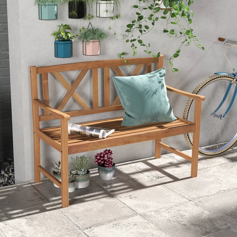 2-Person Wood Outdoor Bench with Cozy Armrest and Backrest by DirectDeals