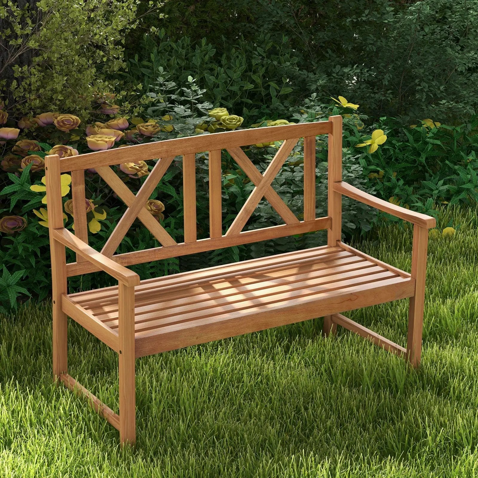 2-Person Wood Outdoor Bench with Cozy Armrest and Backrest by DirectDeals