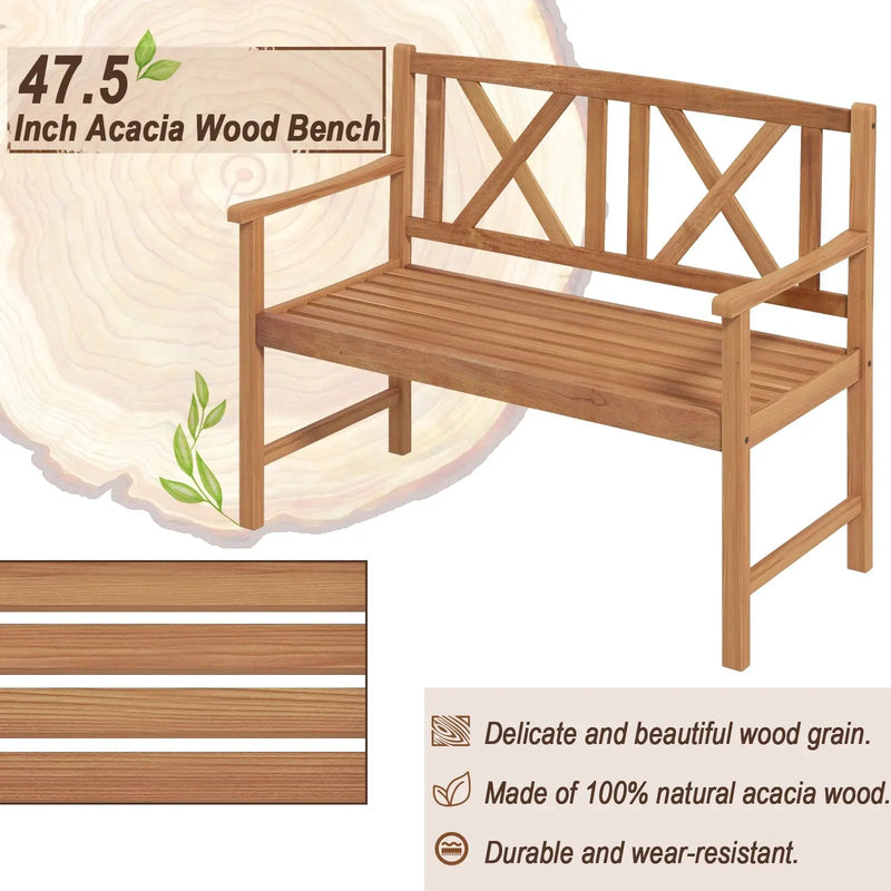 2-Person Wood Outdoor Bench with Cozy Armrest and Backrest by DirectDeals