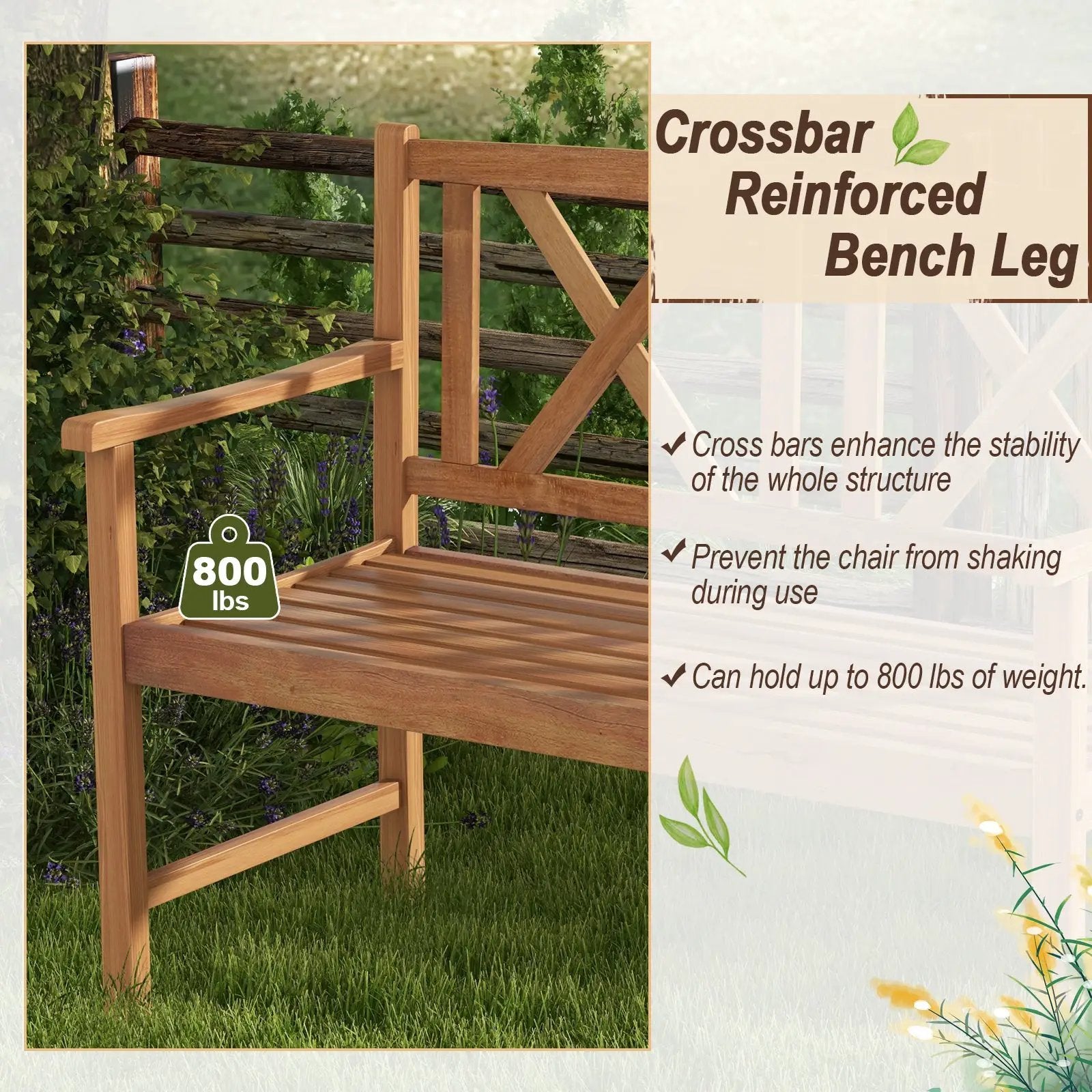 2-Person Wood Outdoor Bench with Cozy Armrest and Backrest by DirectDeals