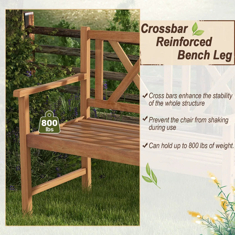 2-Person Wood Outdoor Bench with Cozy Armrest and Backrest by DirectDeals