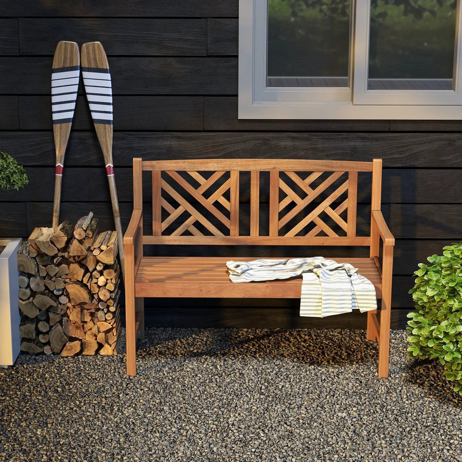 2-Person Wooden Outdoor Bench with Cozy Armrest and Backrest by DirectDeals