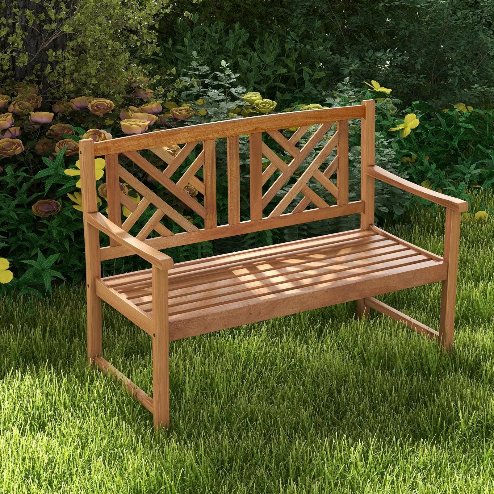 2-Person Wooden Outdoor Bench with Cozy Armrest and Backrest by DirectDeals