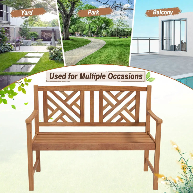 2-Person Wooden Outdoor Bench with Cozy Armrest and Backrest by DirectDeals