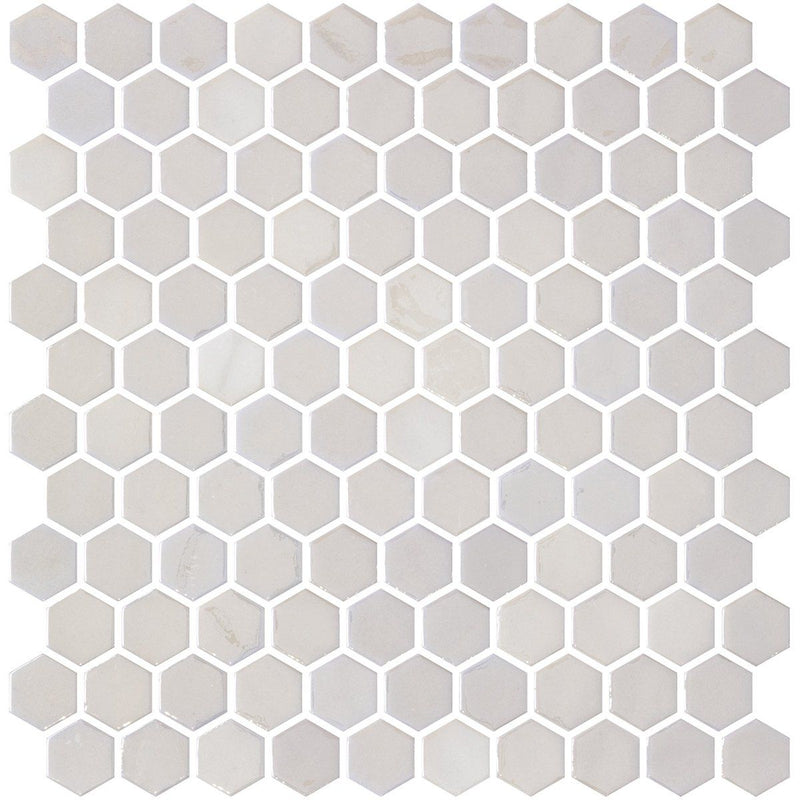 Opalo White Polished Hexagon Glass Mosaics 11 3/4x11 1/2 Glass Polished 12x12 Mosaics