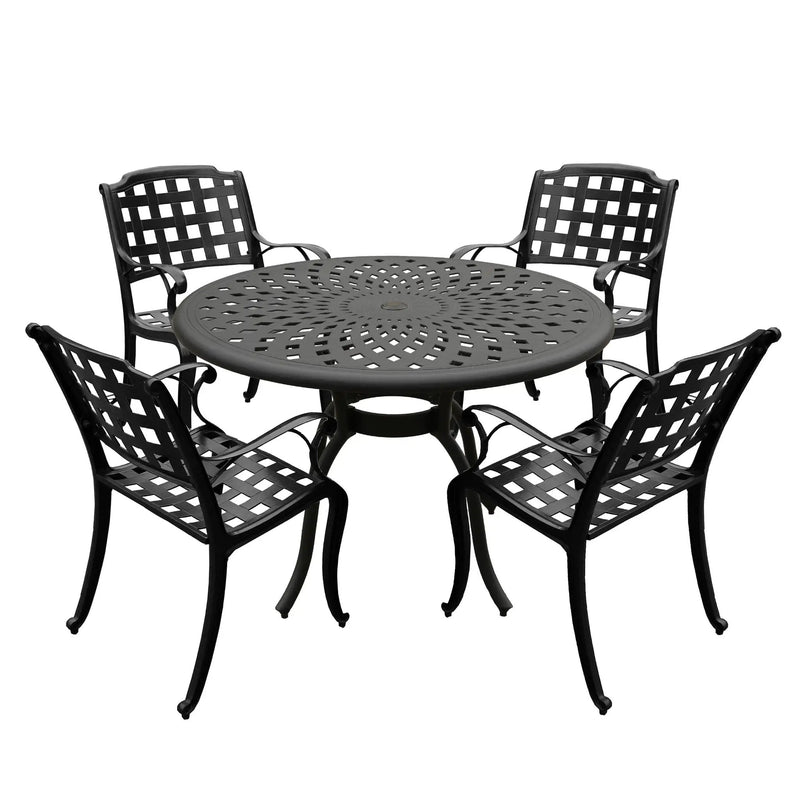 Outdoor Aluminum 5pc Round Black Patio Dining Set with Four Chairs by Sharicks