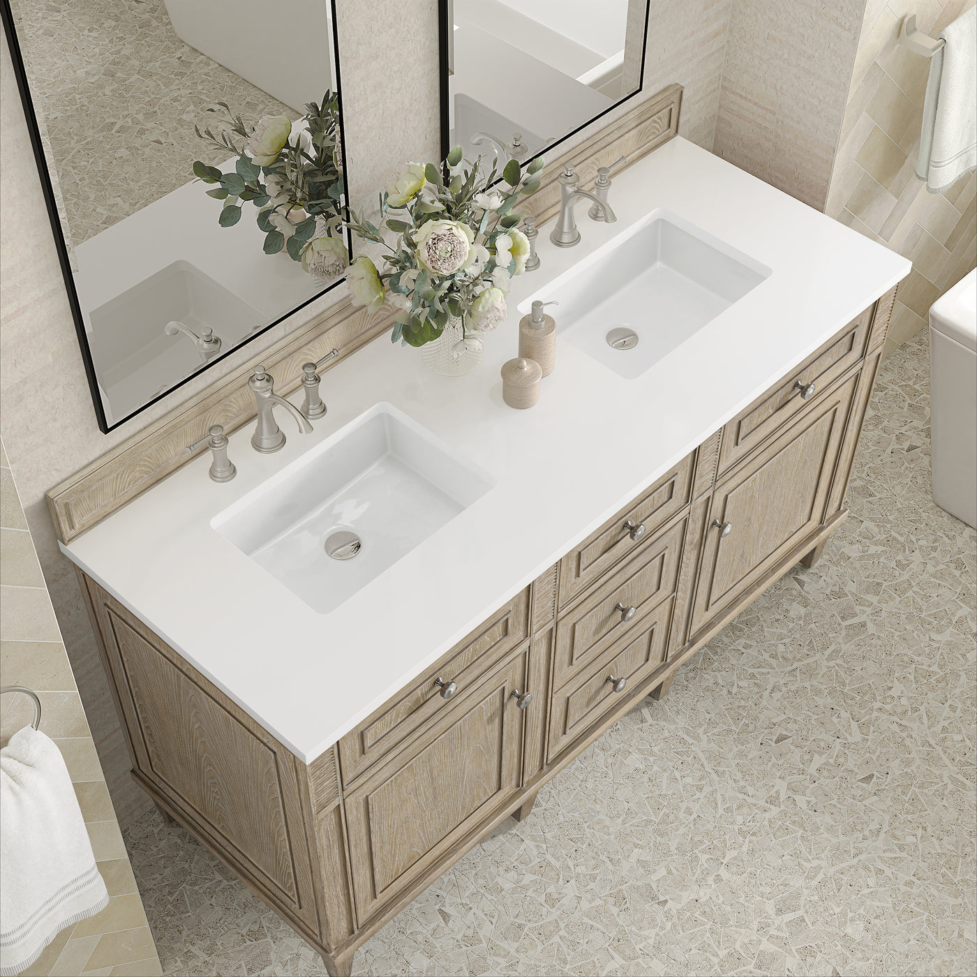 James Martin Lorelai 60" Double Bathroom Vanity, Whitewashed Oak, view 39
