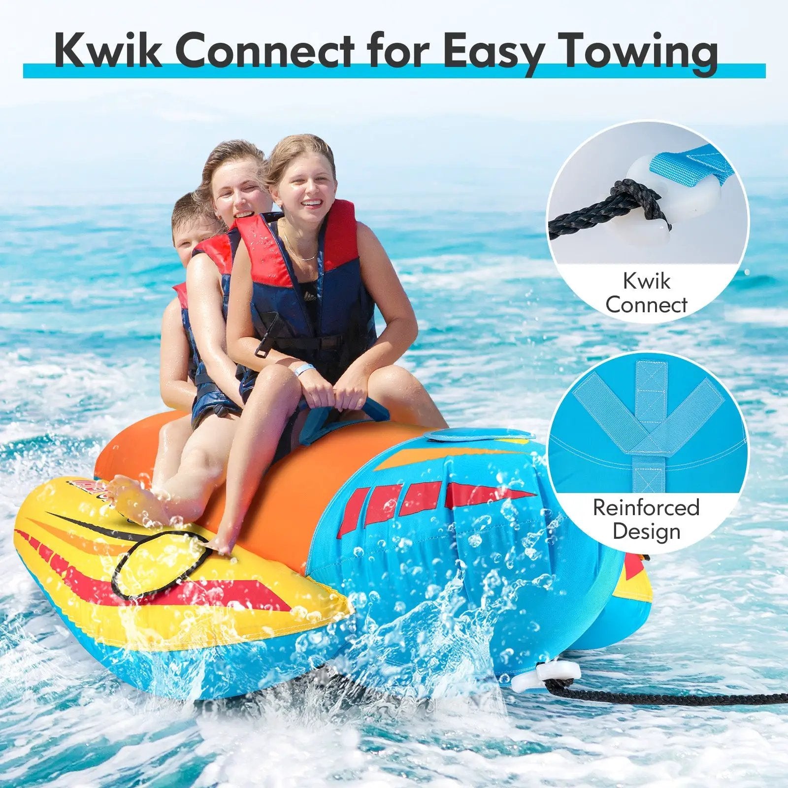3-Person Inflatable Banana Boat with 3 EVA-padded Seats and Handles by DirectDeals