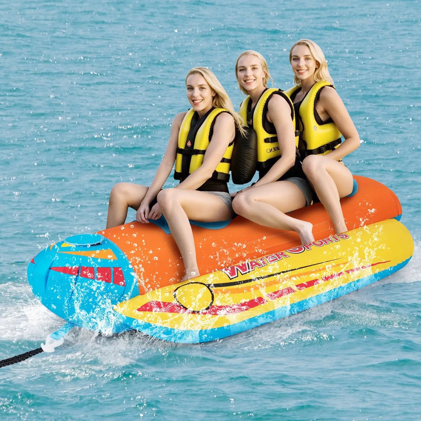 3-Person Inflatable Banana Boat with 3 EVA-padded Seats and Handles by DirectDeals