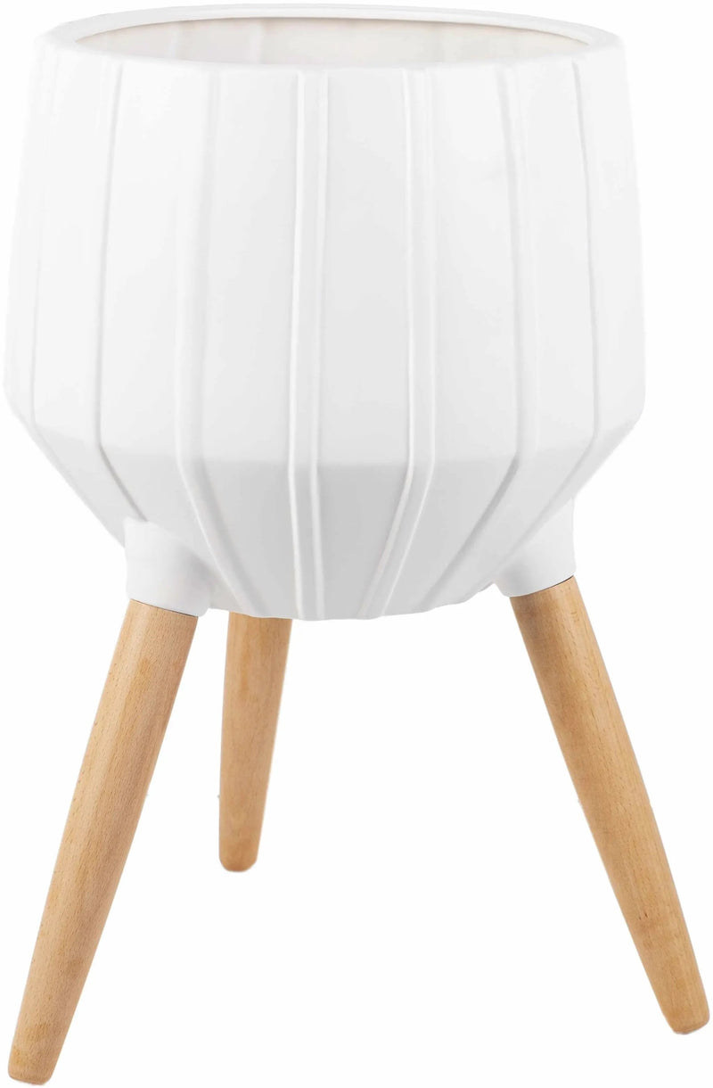Dunguan White Ribbed Wood Outdoor Planter - Clearance by Boutique Rugs