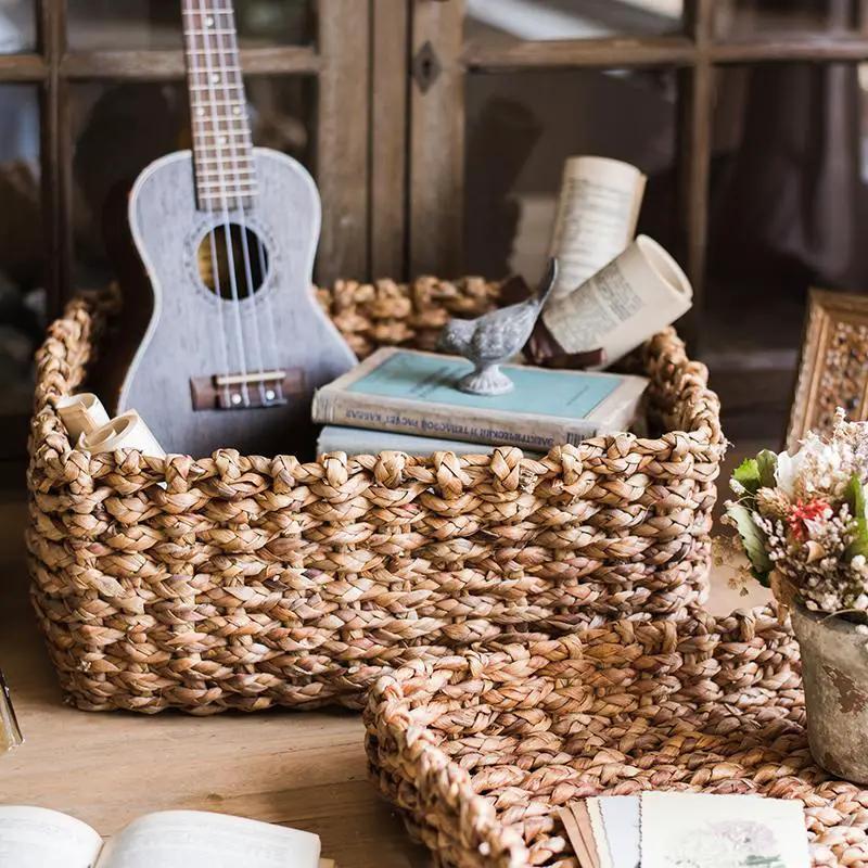 Organic Straw Organizer Storage with Lid by RusticReach