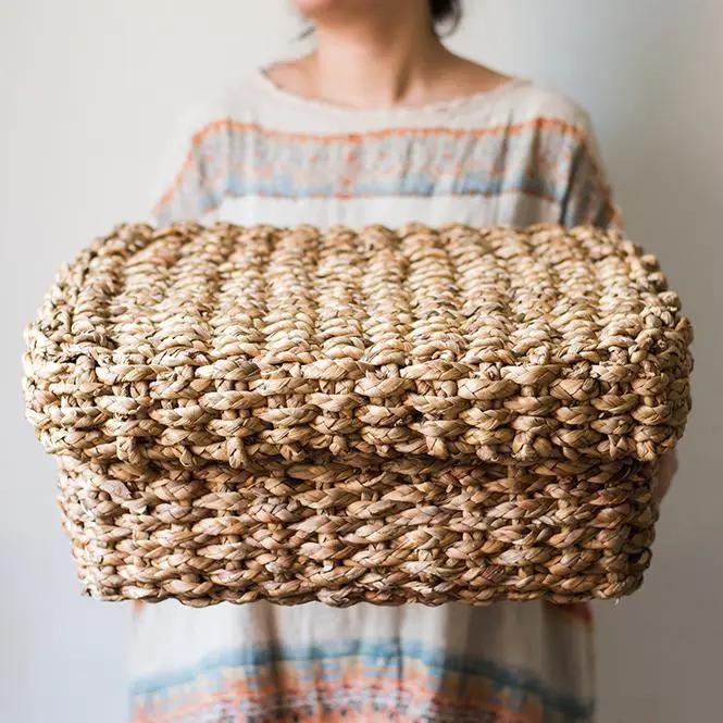 Organic Straw Organizer Storage with Lid by RusticReach