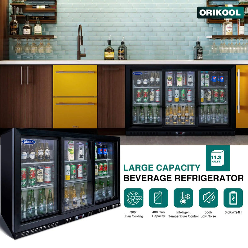 Orikool 53-Inch Energy Efficient Commercial Back Bar Drink Cooler With LED Lighting And 3 Glass Doors (SAK12097) by SAKSBY WHOLESALE