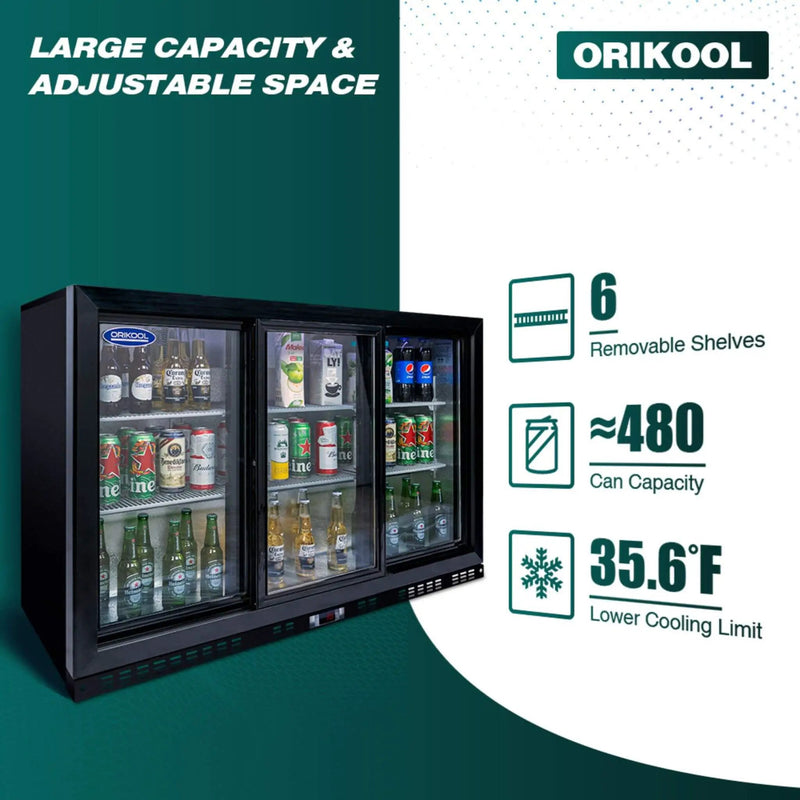 Orikool 53-Inch Energy Efficient Commercial Back Bar Drink Cooler With LED Lighting And 3 Glass Doors (SAK12097) by SAKSBY WHOLESALE