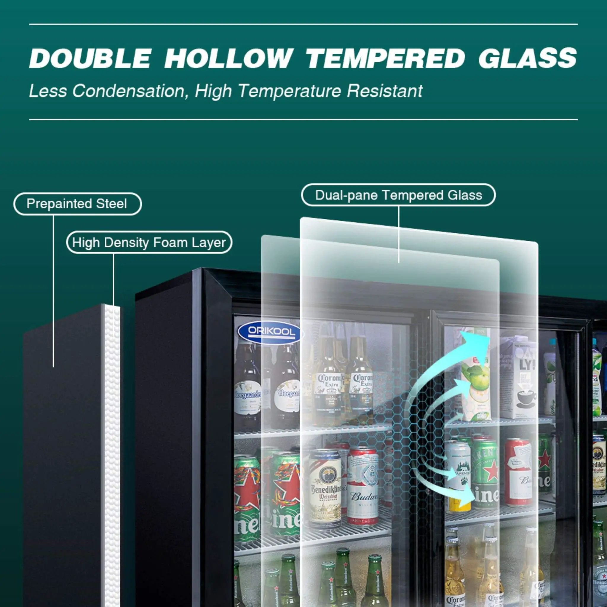 Orikool 53-Inch Energy Efficient Commercial Back Bar Drink Cooler With LED Lighting And 3 Glass Doors (SAK12097) by SAKSBY WHOLESALE