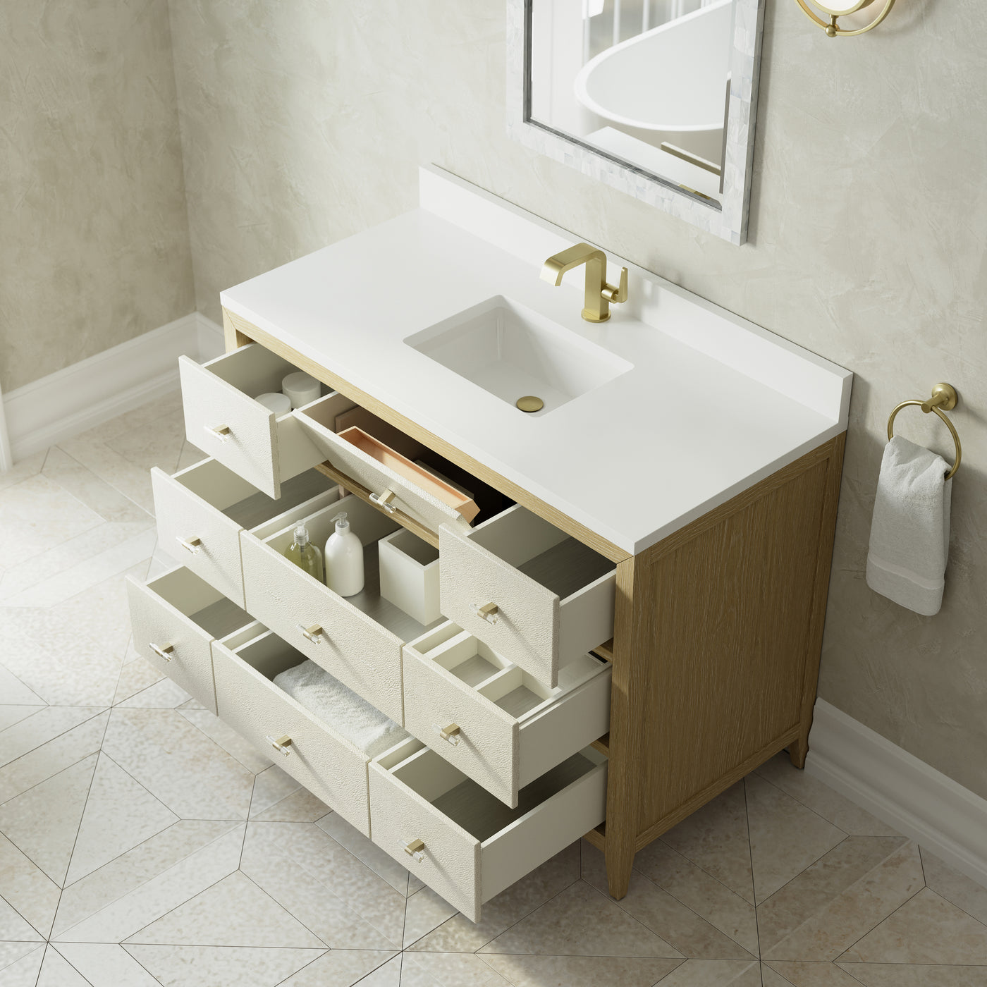 James Martin Celeste 48" Single Bathroom Vanity, Sunwashed Oak with Embossed Shagreen Drawer Fronts, view 31