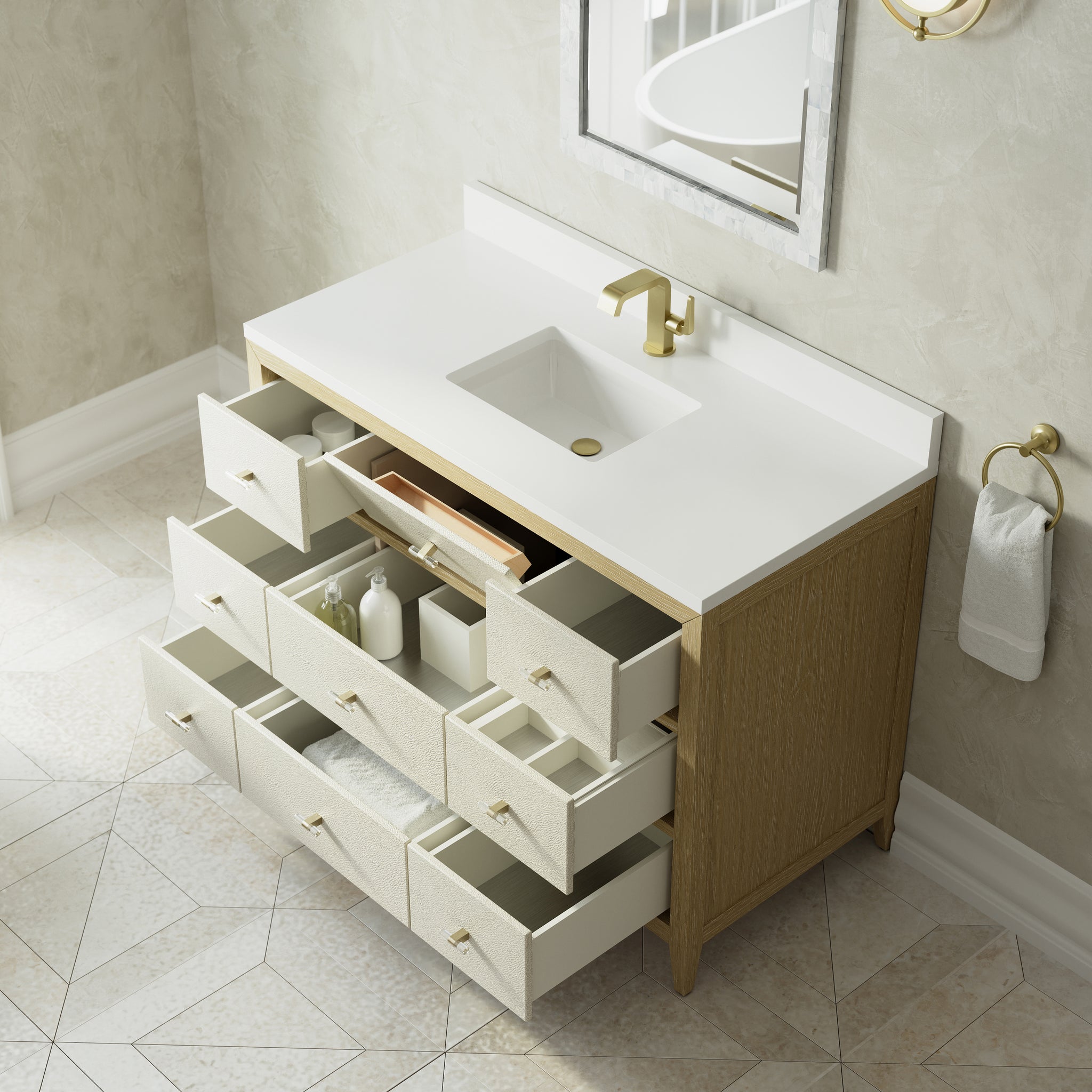 James Martin Celeste 48" Single Bathroom Vanity, Sunwashed Oak with Embossed Shagreen Drawer Fronts, view 31