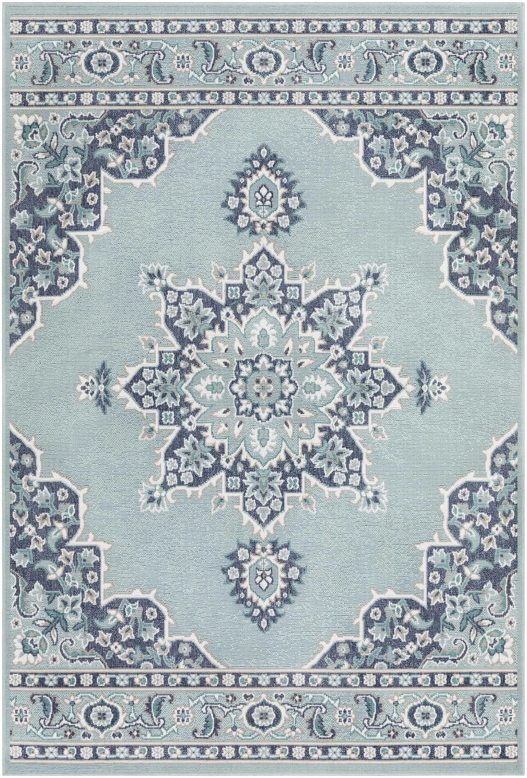 Orla Pale Blue Medallion Outdoor Area Rug - Clearance by Boutique Rugs