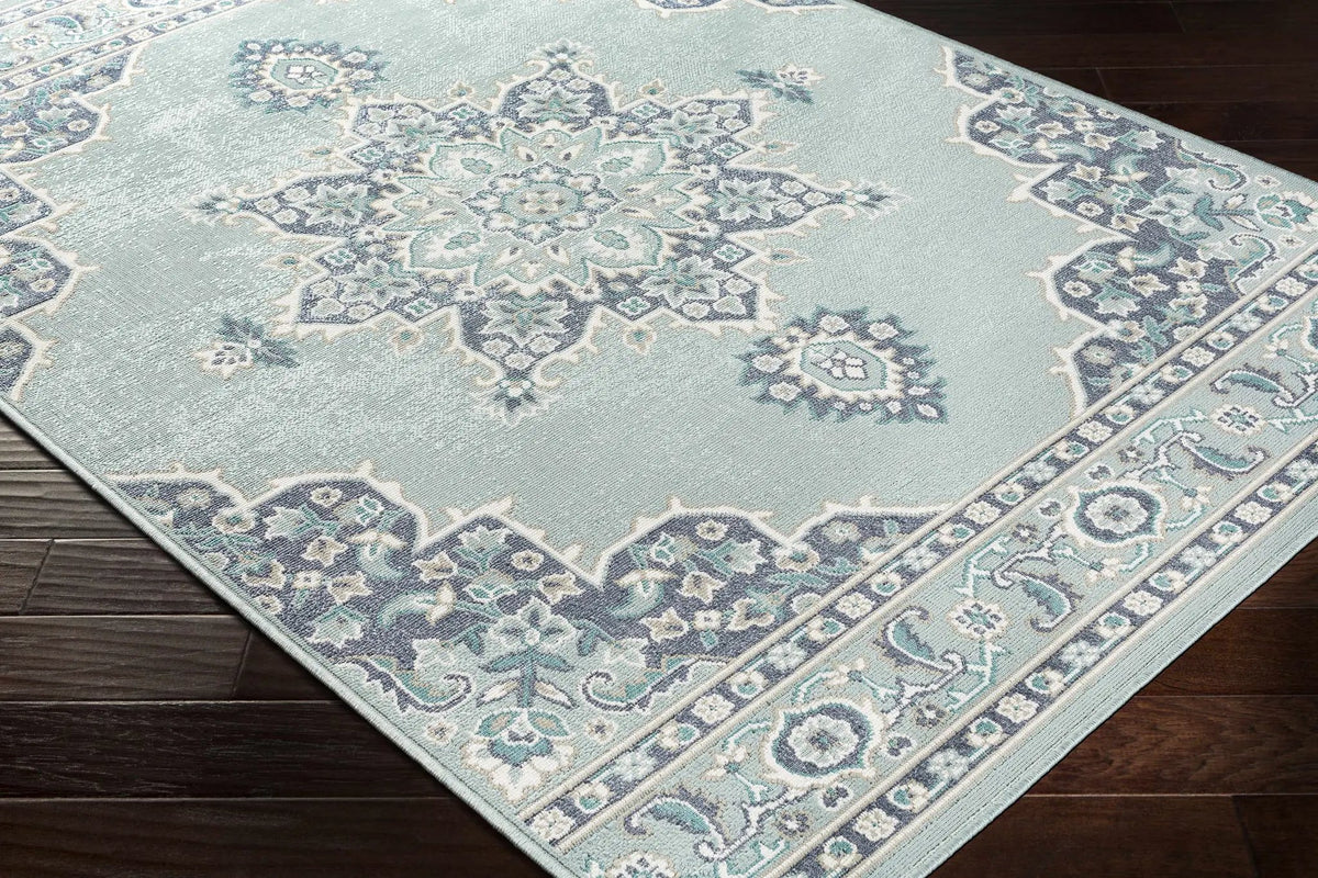 Orla Pale Blue Medallion Outdoor Area Rug - Clearance, photo 10 of 14