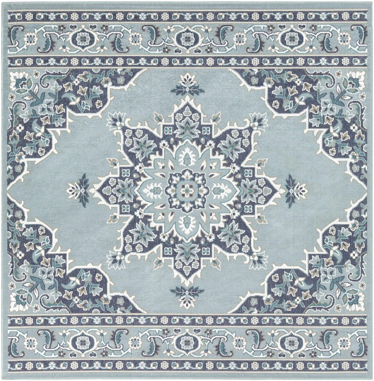 Orla Pale Blue Medallion Outdoor Area Rug - Clearance, photo 4 of 14