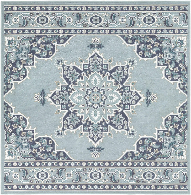 Orla Pale Blue Medallion Outdoor Area Rug - Clearance by Boutique Rugs