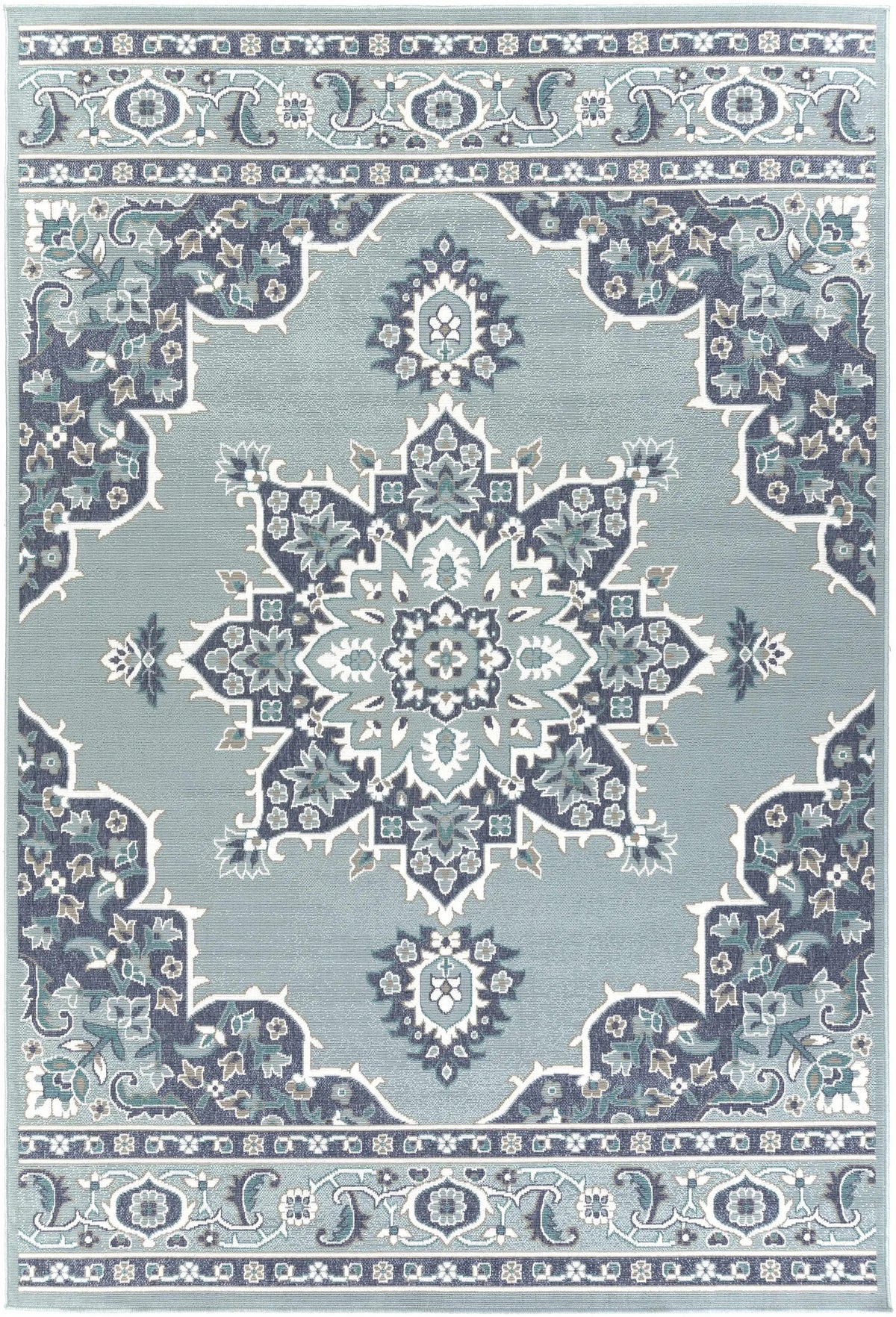 Orla Pale Blue Medallion Outdoor Area Rug - Clearance