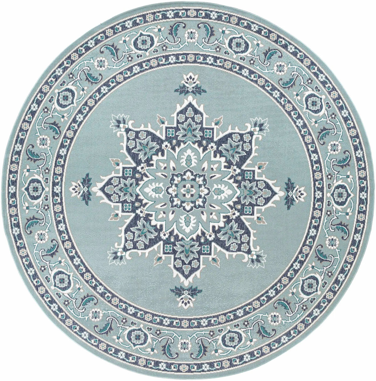 Orla Pale Blue Medallion Outdoor Area Rug - Clearance, photo 13 of 14