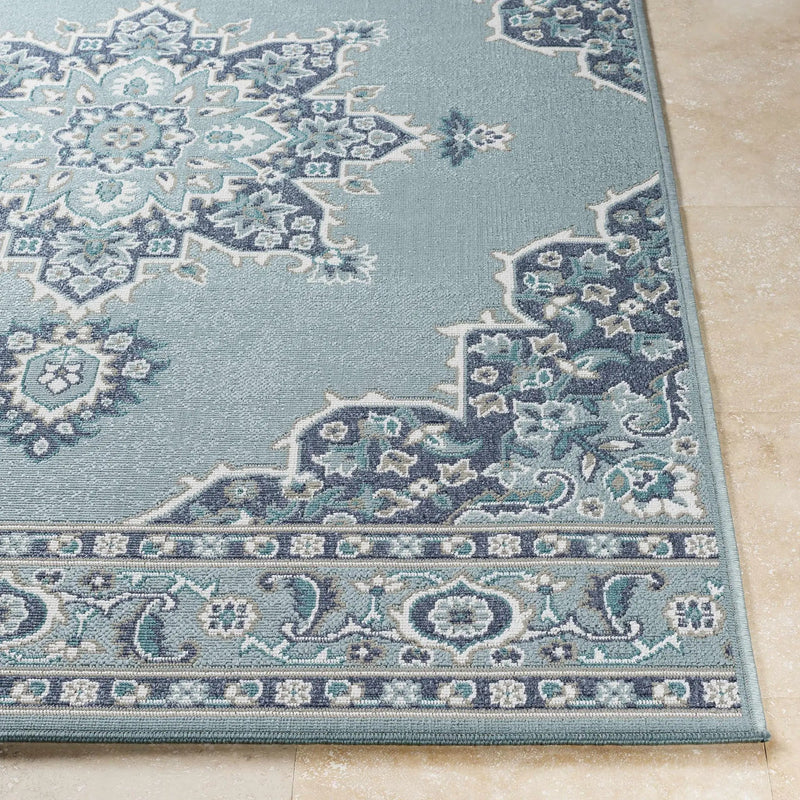 Orla Pale Blue Medallion Outdoor Area Rug - Clearance by Boutique Rugs