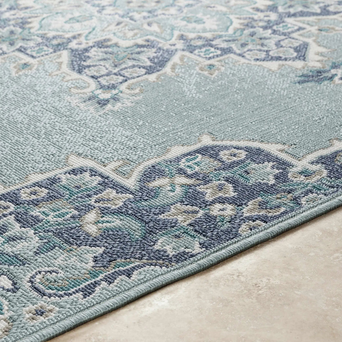 Orla Pale Blue Medallion Outdoor Area Rug - Clearance, photo 8 of 14
