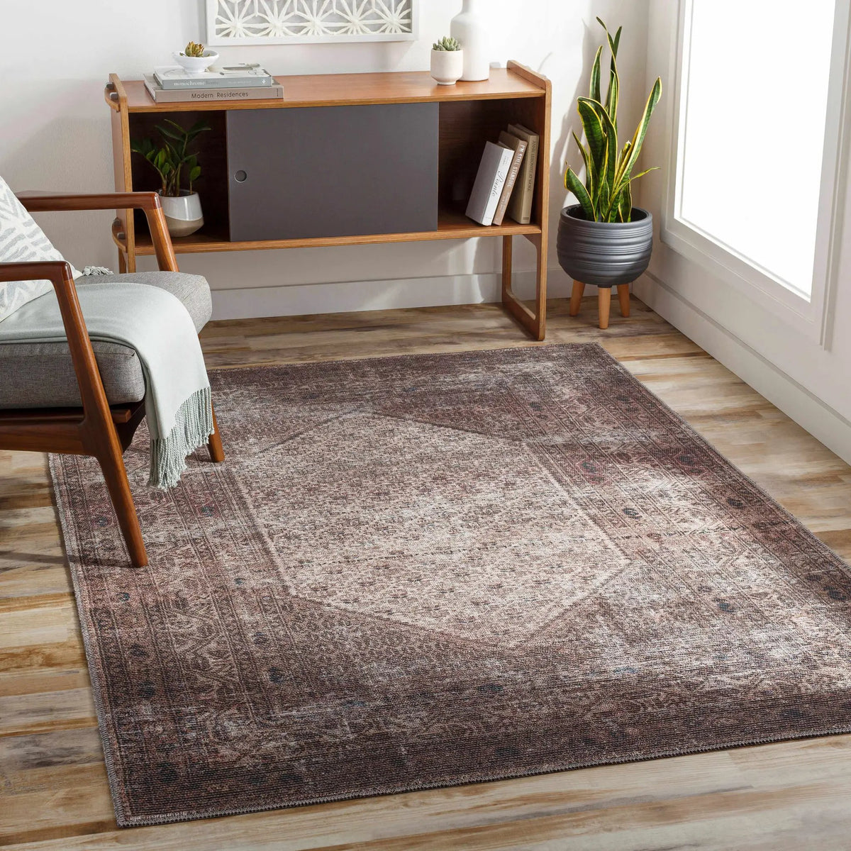 Tan Ormstown Distressed Washable Area Rug - Clearance, installed in a room