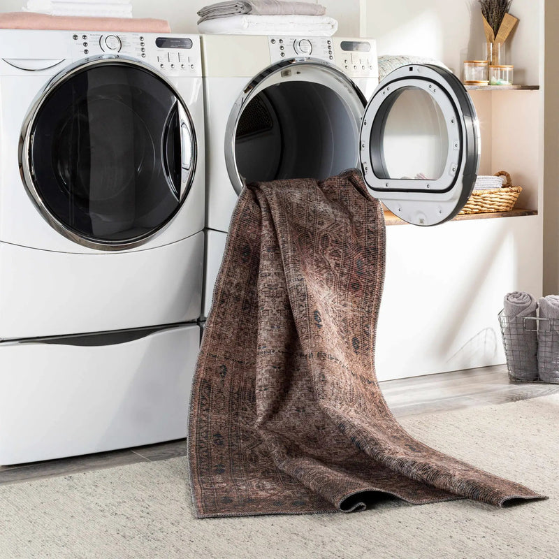 Tan Ormstown Distressed Washable Area Rug - Clearance by Boutique Rugs