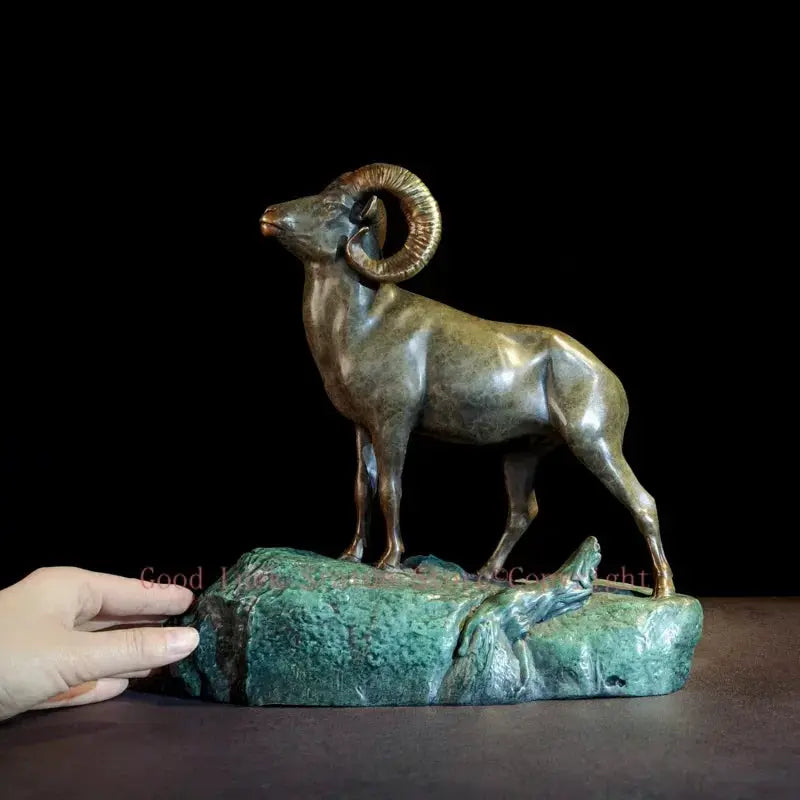 Bronze Ram Decorative Sculpture for Living Room Tabletop Decor by House Of Avana