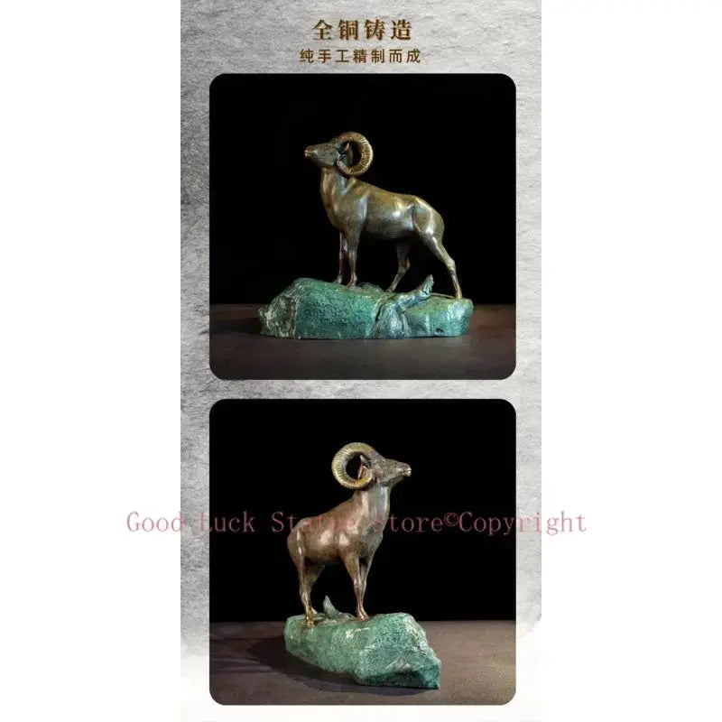 Bronze Ram Decorative Sculpture for Living Room Tabletop Decor by House Of Avana