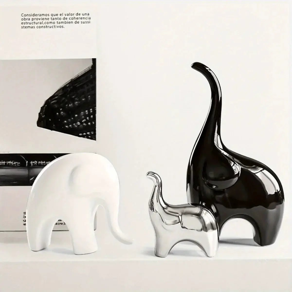 Decorative Ceramic Elephant Figurine Set for Tabletop Decor by House Of Avana