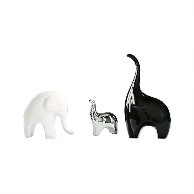 Decorative Ceramic Elephant Figurine Set for Tabletop Decor by House Of Avana