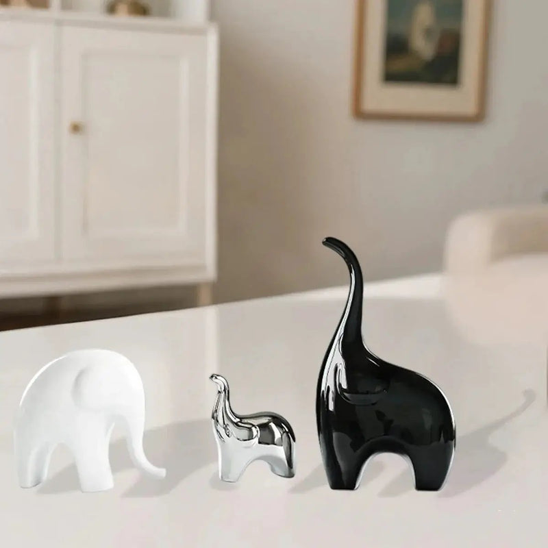 Decorative Ceramic Elephant Figurine Set for Tabletop Decor by House Of Avana