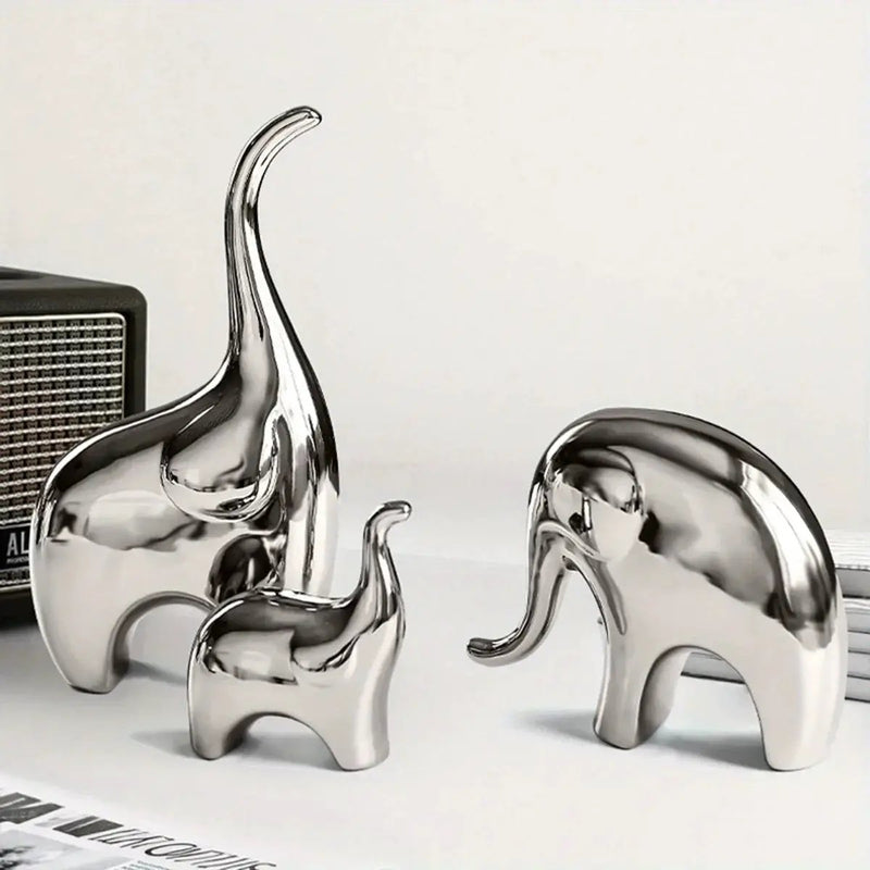 Decorative Ceramic Elephant Figurine Set for Tabletop Decor by House Of Avana