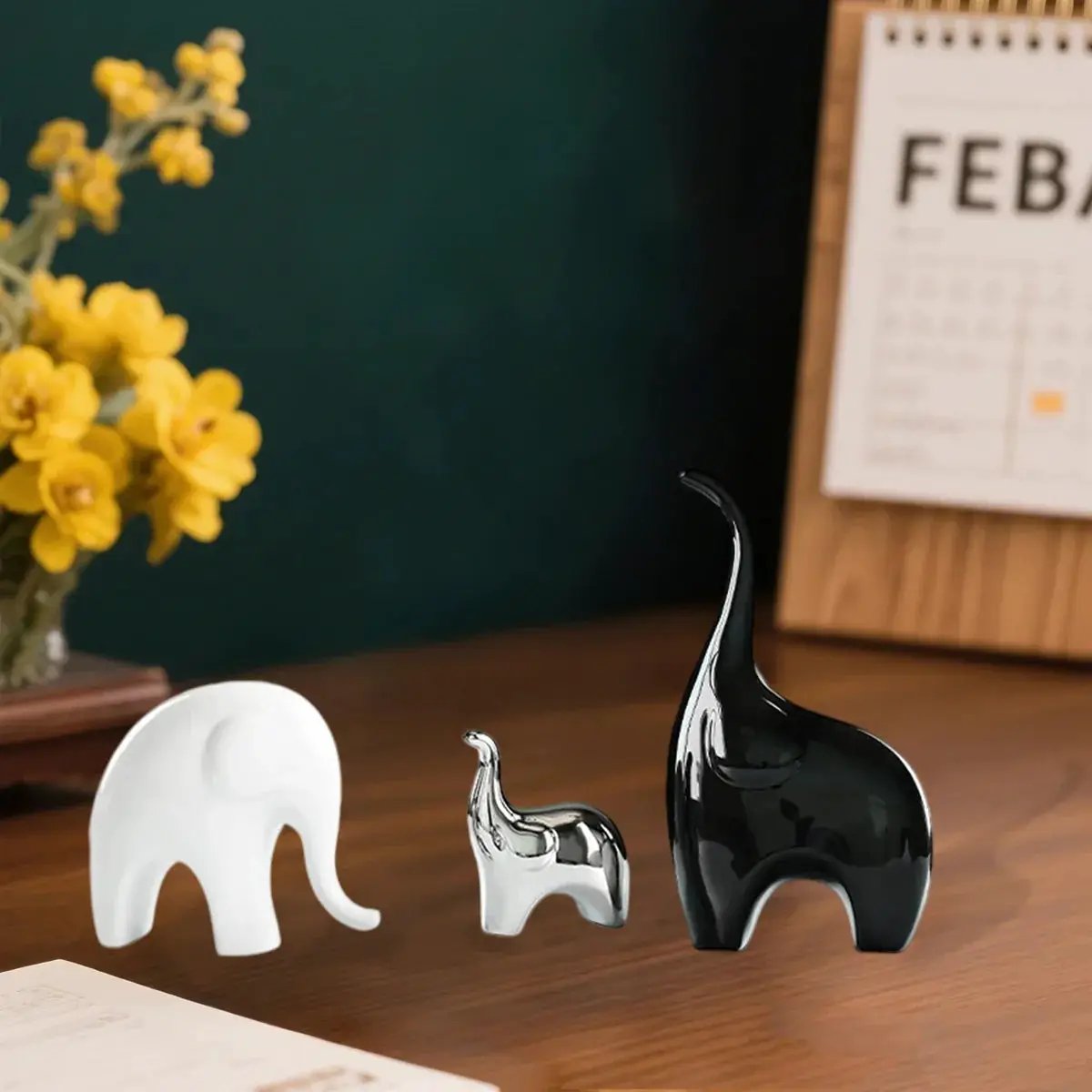 Decorative Ceramic Elephant Figurine Set for Tabletop Decor by House Of Avana