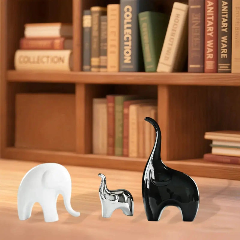 Decorative Ceramic Elephant Figurine Set for Tabletop Decor by House Of Avana