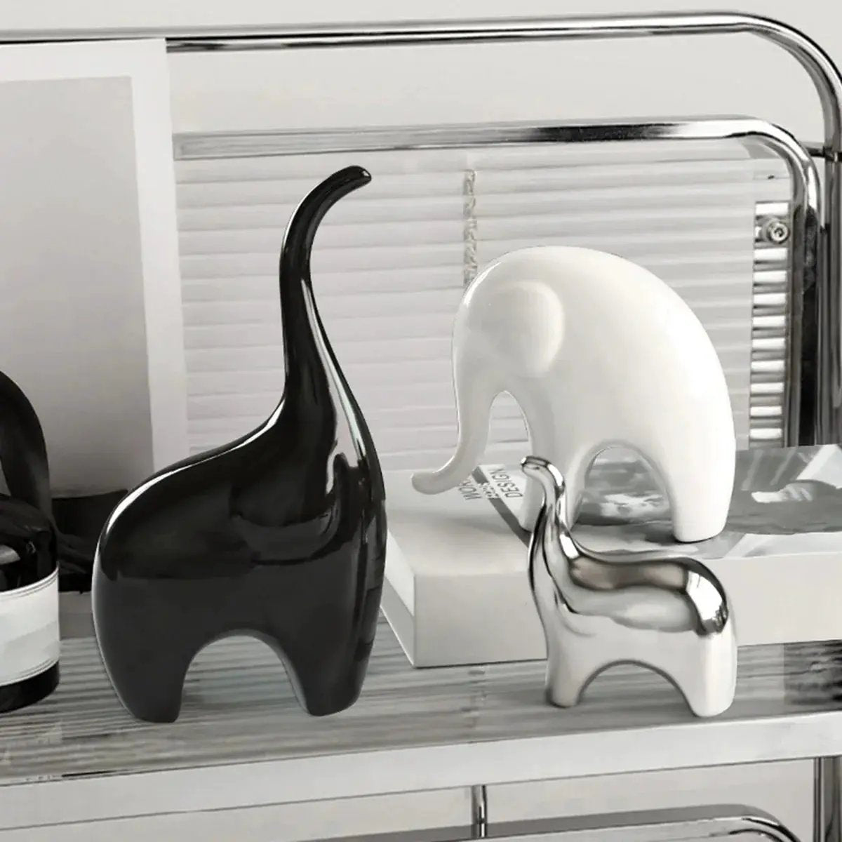 Decorative Ceramic Elephant Figurine Set for Tabletop Decor by House Of Avana