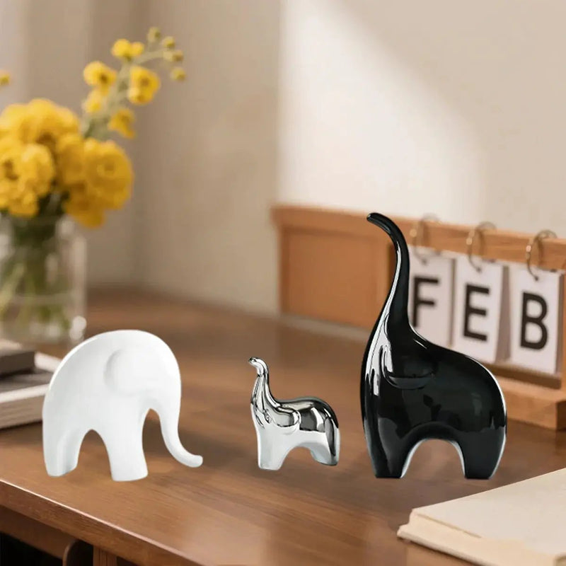 Decorative Ceramic Elephant Figurine Set for Tabletop Decor by House Of Avana