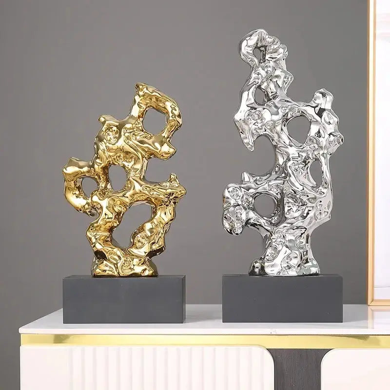 Abstract Gold Hollow Decorative Sculpture by House Of Avana