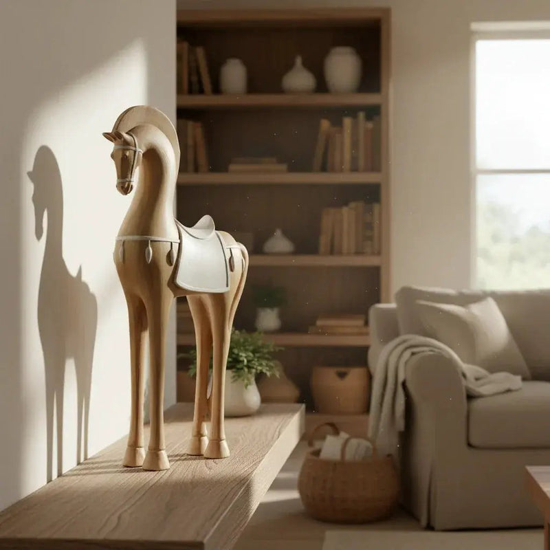 Handcrafted Wooden Horse Figurine with Carved Detail for Your Home by House Of Avana