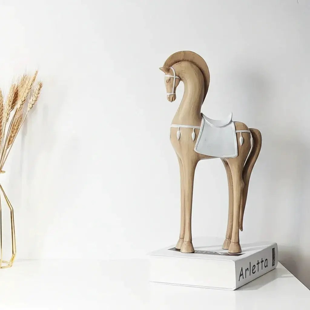 Handcrafted Wooden Horse Figurine with Carved Detail for Your Home by House Of Avana