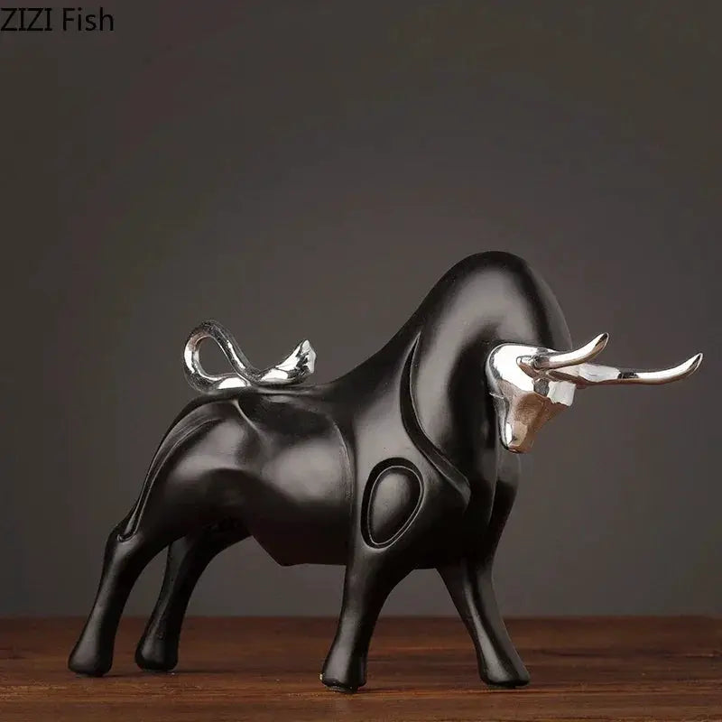 Modern Bull Sculpture Decorative Animal Figurine by House Of Avana