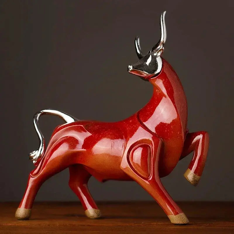 Modern Bull Sculpture Decorative Animal Figurine by House Of Avana
